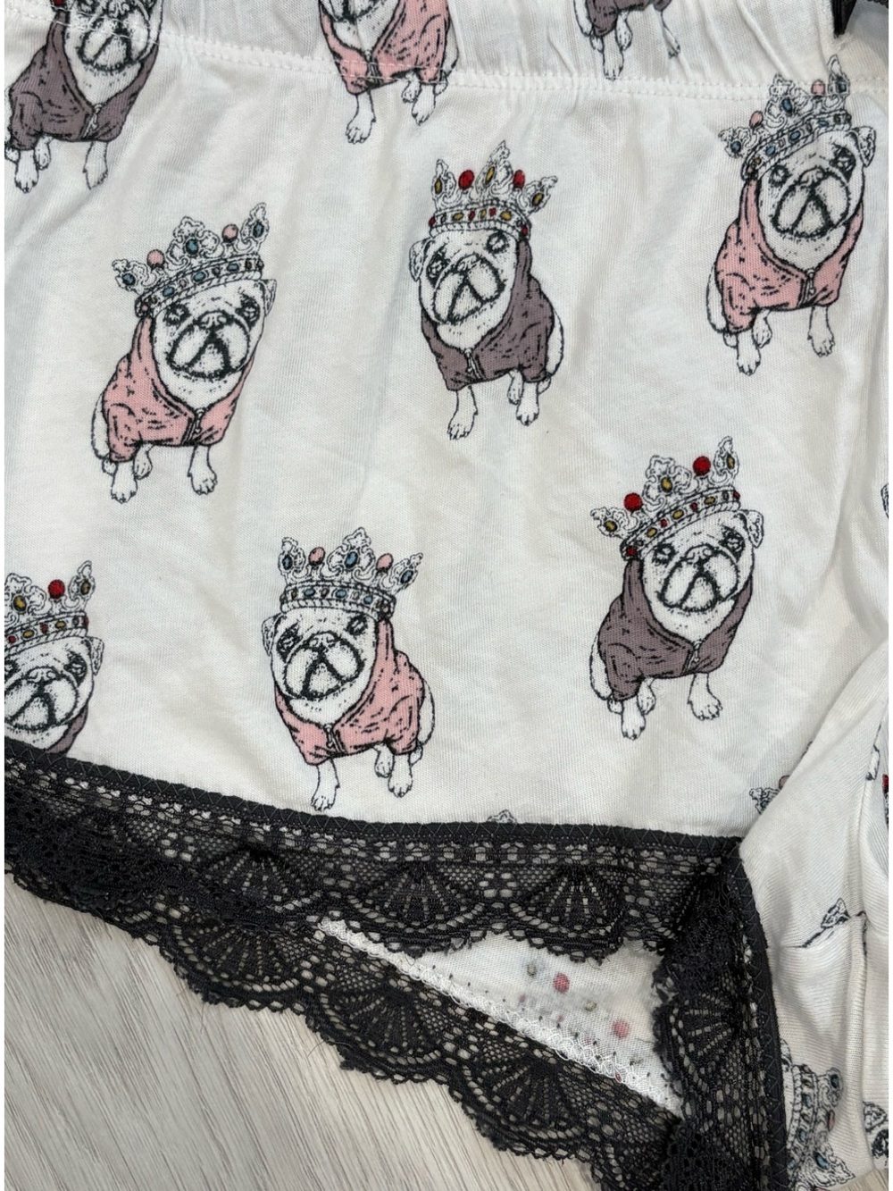 PJ Salvage White Bulldog Print Lace-Trim Pajama Shorts - Picture 4 of 4